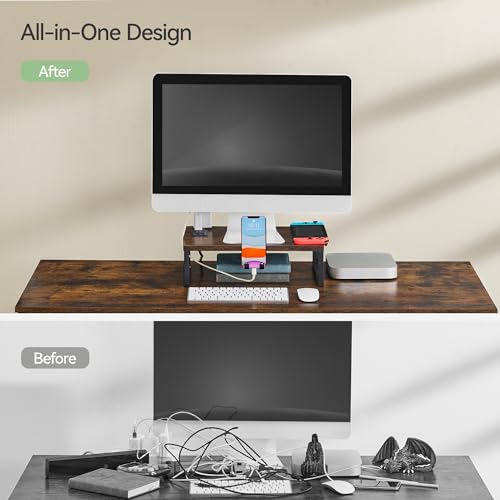 Monitor Stand Riser with Charging, Adjustable Desk Organizer with Phone Holder O1856