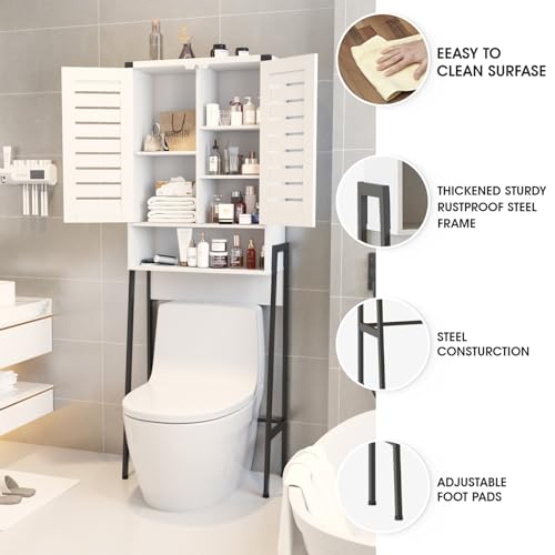 Over Toilet Storage Cabinet with 2-Door Blinds, White I26164