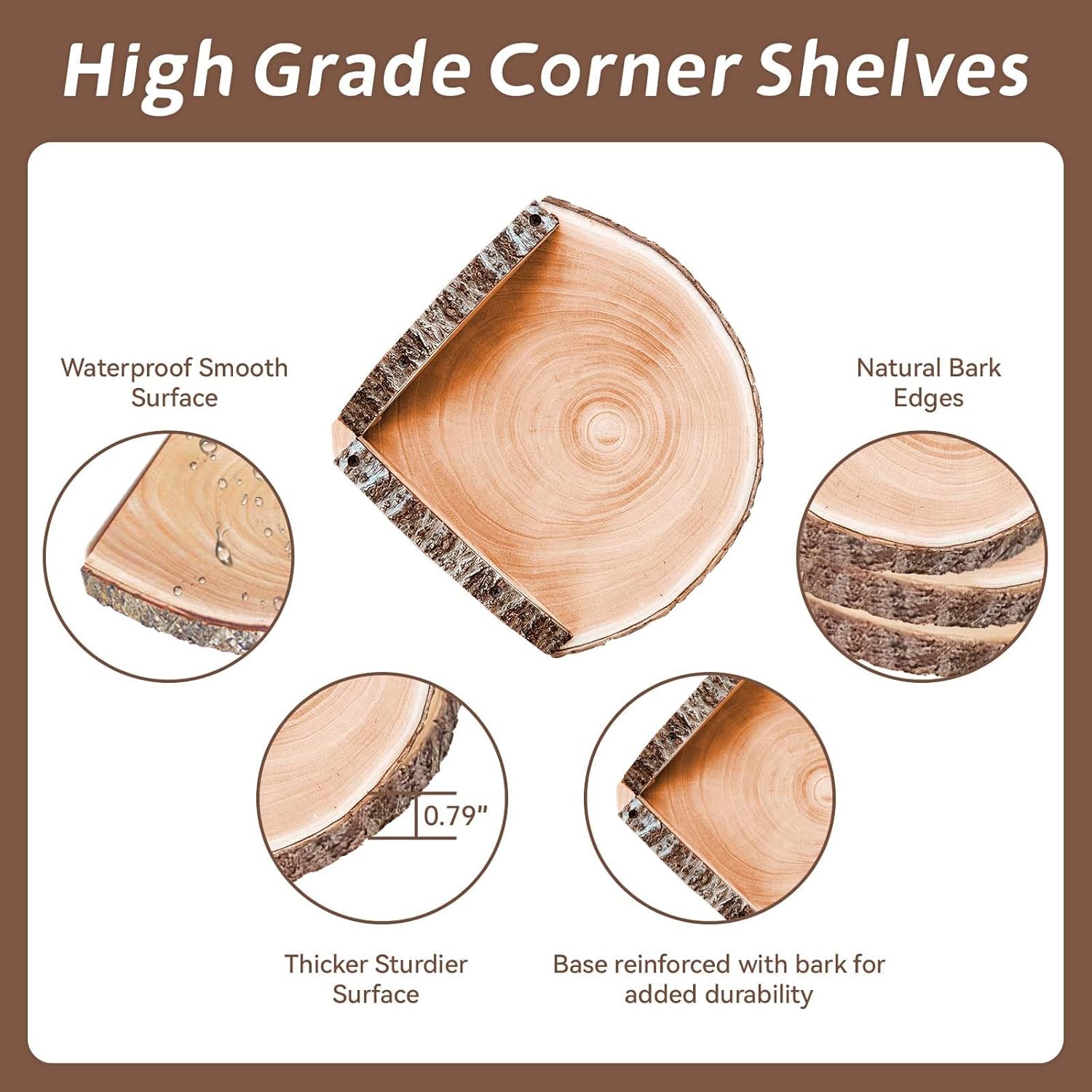 Wall Mounted Wood Corner Floating Shelves 3Pcs for Bedroom Bathroom Living Room J652864
