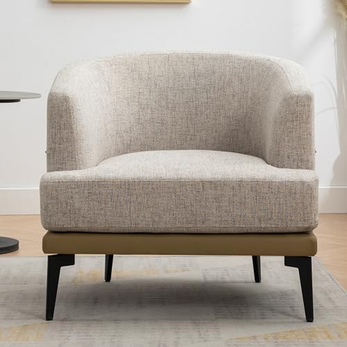 Accent Barrel Chair with Linen and PU, Metal Legs F608076