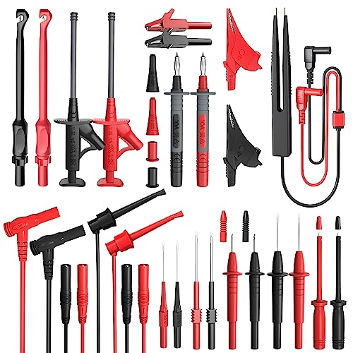 Goupchn 25PCS Silicone Multimeter Test Leads Kit with Replaceable Wire Piercing Probes Set, Alligator Clips, Test Hook Clips, Test Tweezer for Digital Electrical Multimeter Testing