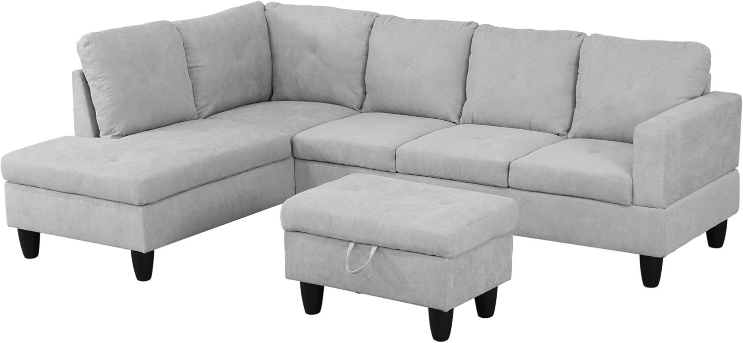 L-Shaped Corner Sofa with Left Chaise and Storage Ottoman J484