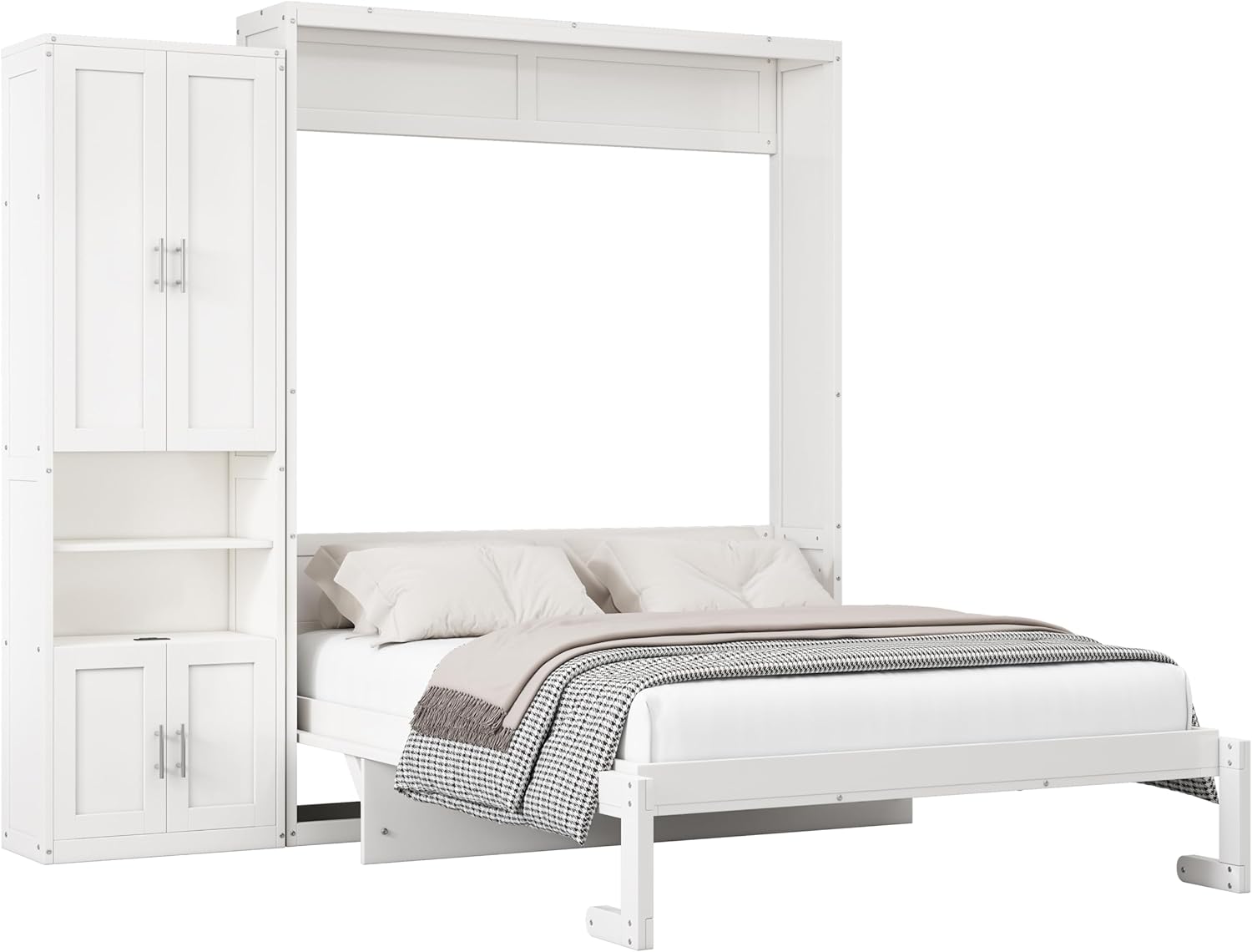 Queen Size Murphy Bed Chest with Desk and Side Storage Cabinet, Solid Pine, Foldable K896821