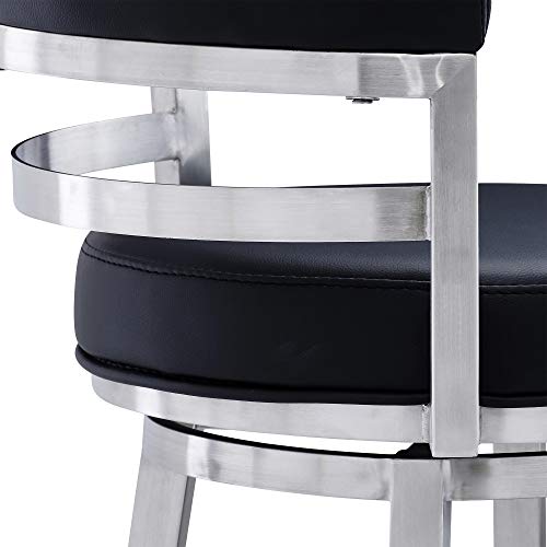 26" Counter Height Swivel Bar Stool with Faux Leather and Stainless Steel D1930