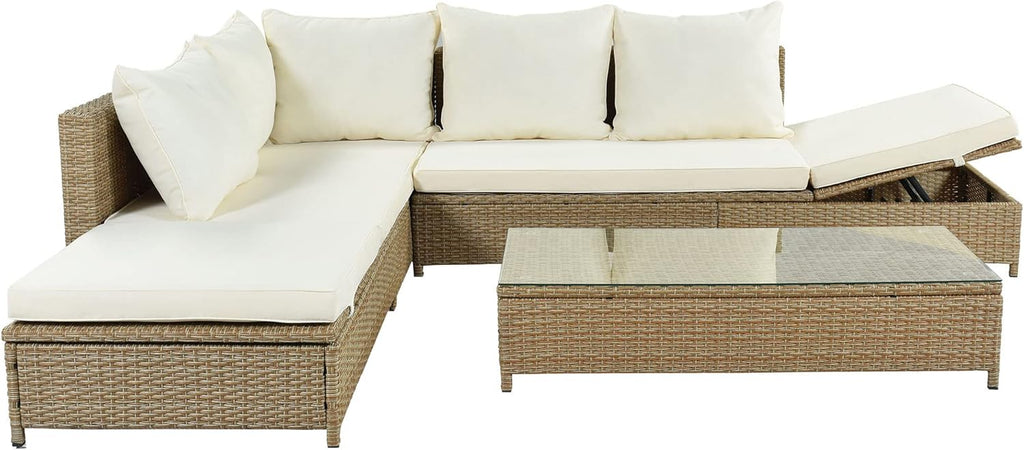 Patio Furniture Set with Wicker Sectional Sofa and Glass Table G133178