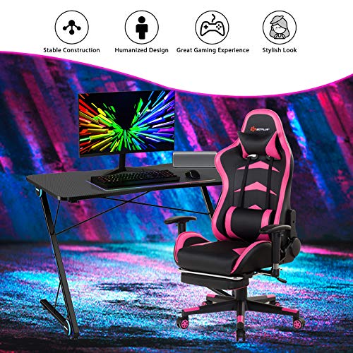 Gaming Computer Desk with LED Lights and Carbon Fiber Surface A225