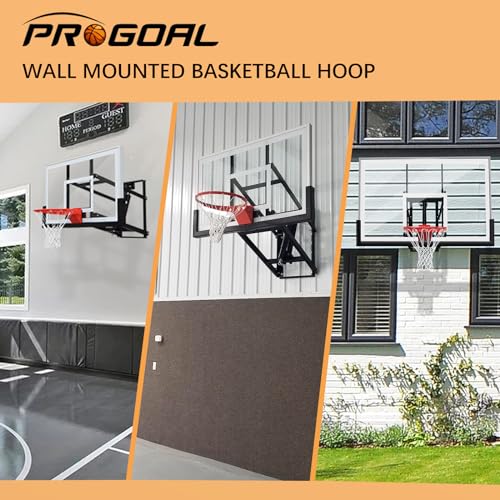 Basketball Hoop Wall Mounted Adjustable Height with Tempered Glass Backboard T529459