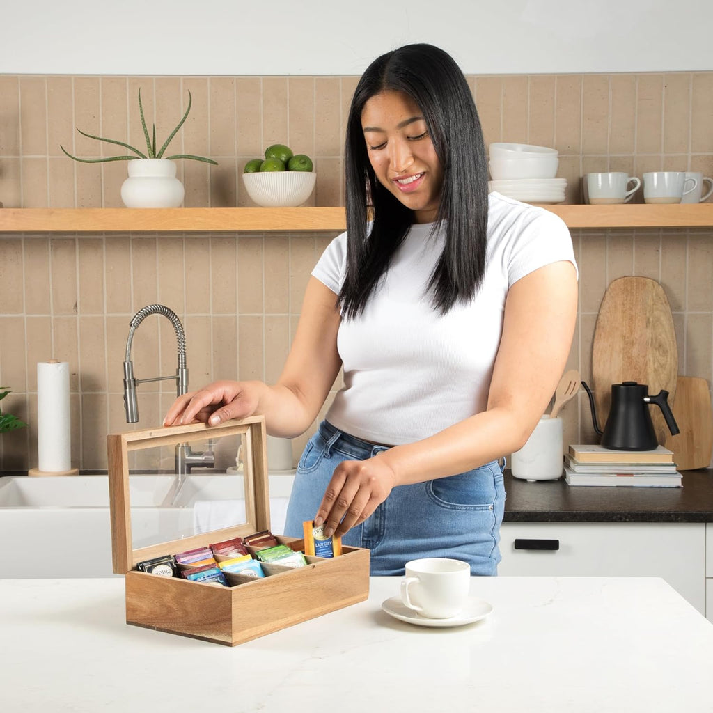 Tea Bag Storage Box with Clear Lid, 8 Compartments Y705