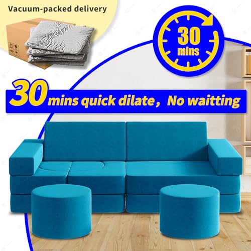 Modular Kids Play Couch with 2 Ottomans, Blueberry Z5281