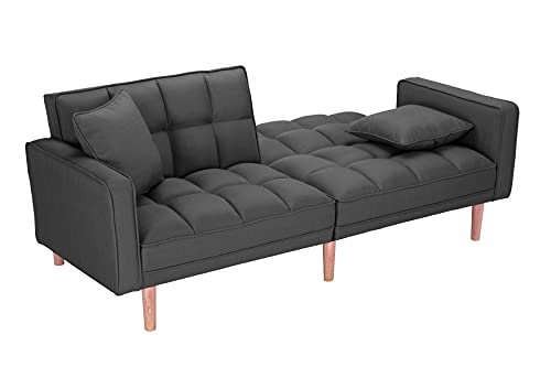 Convertible Futon Sofa Bed with Two Pillows, Light Grey O539058