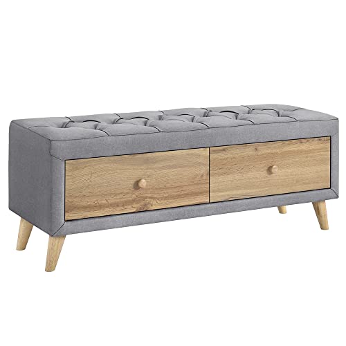 Upholstered Storage Ottoman Bench with 2 Drawers, Gray Y784182