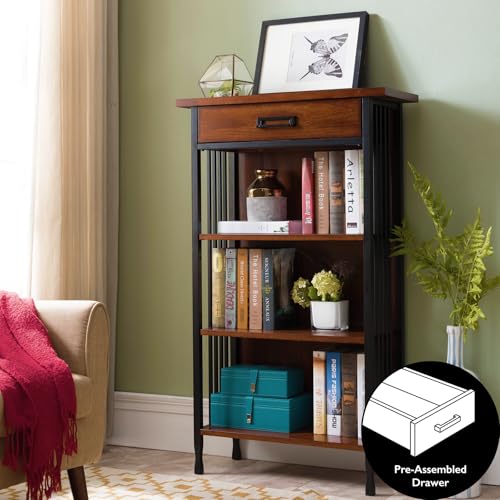 Rustic Bookcase with Drawer Storage, 12" D x 30" W x 50" H E5461