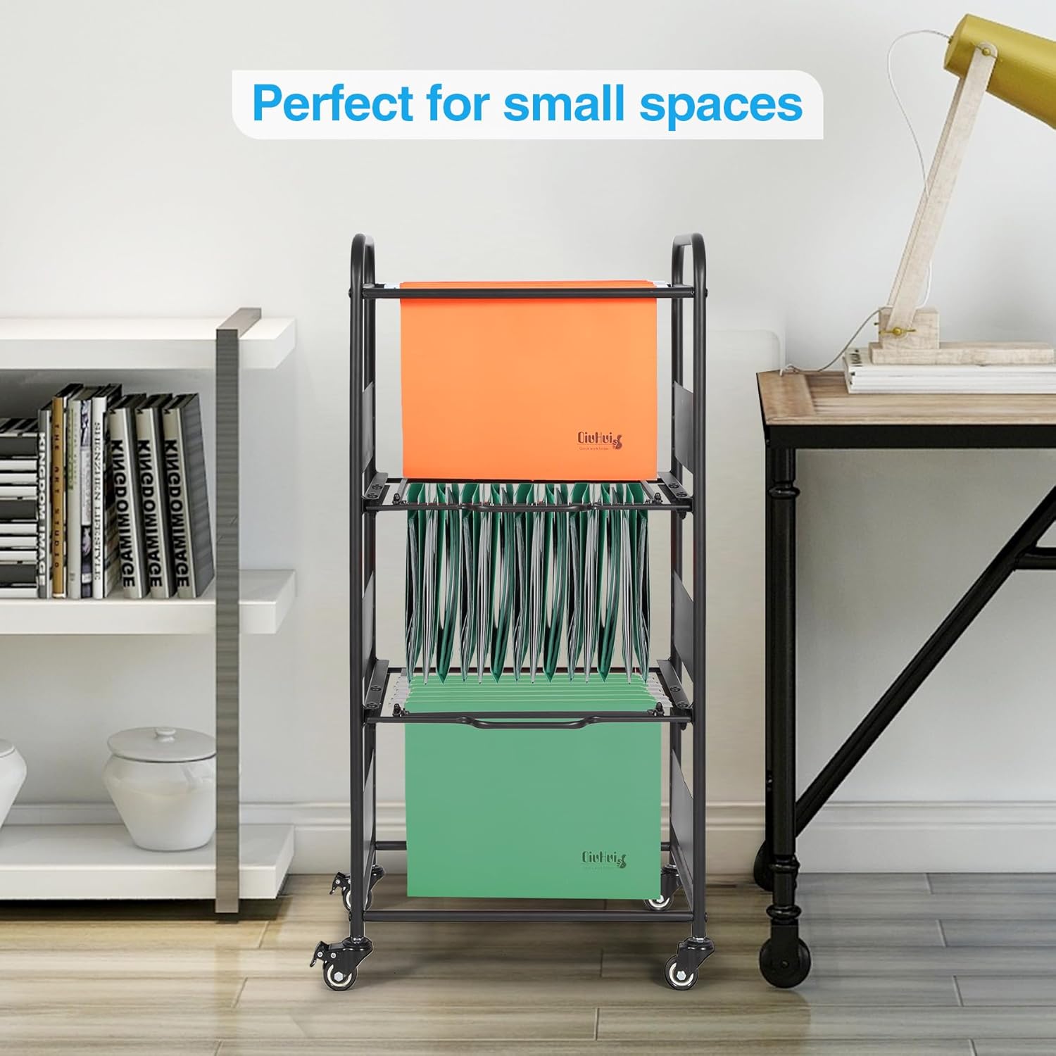 3-Tier Metal Rolling File Cart with Wheels and Pull-Out Drawer X16861