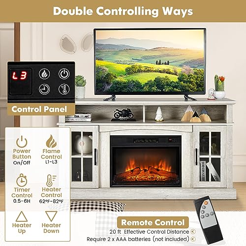 Electric Fireplace TV Stand for TVs Up to 65 Inches, 1400W Heater with Remote Control J165