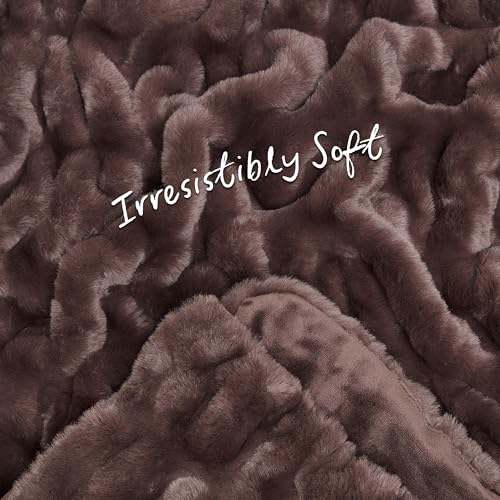 Ruched Faux Fur Throw Blanket, Reversible, 50" x 65", Dark Gray D10706
