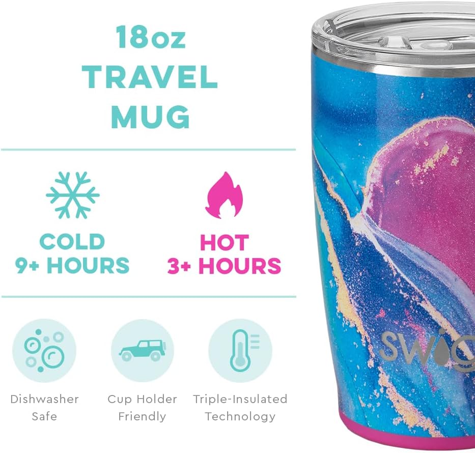18oz Insulated Travel Tumbler with Handle and Lid, Stainless Steel, Dishwasher Safe H912760