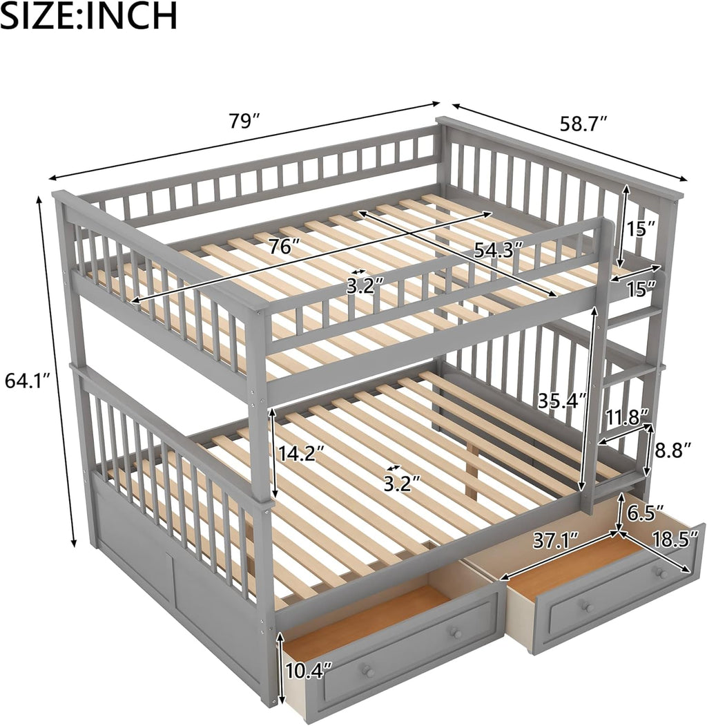 Full Bunk Bed with Drawers, Gray P259006