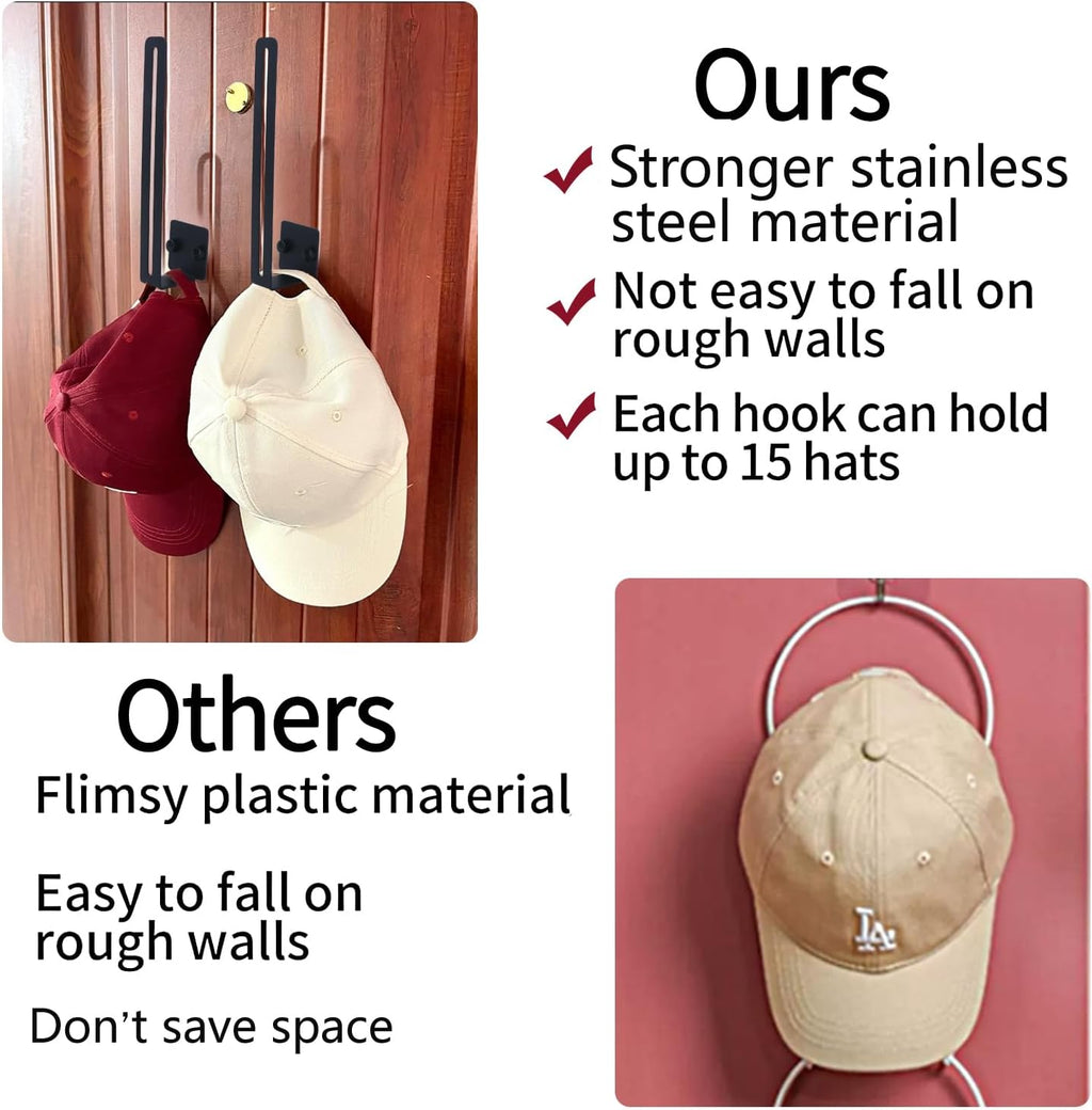 Hat Racks for Baseball Caps Wall Mount, Adhesive Hat Organizer T70576
