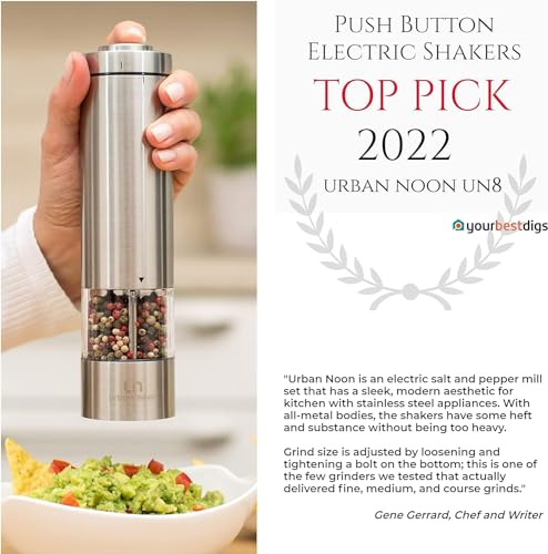 Salt and Pepper Grinder Set, Battery Operated Stainless Steel Mill with Light U4035