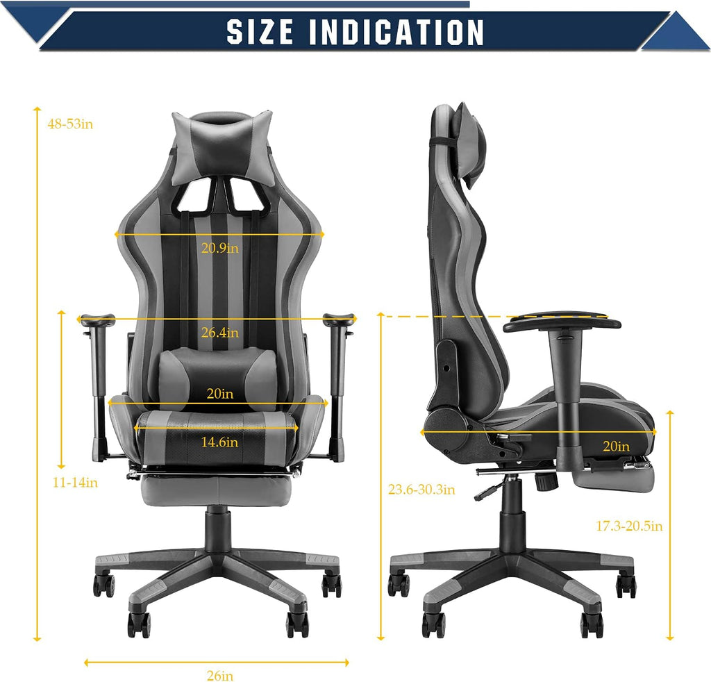 Gaming Chair with Footrest, Swivel Desk Chair, Adjustable Headrest and Lumbar Pillow C3198
