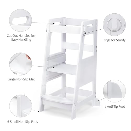 Bamboo Toddler Kitchen Step Stool with Anti-Slip Protection Q1488