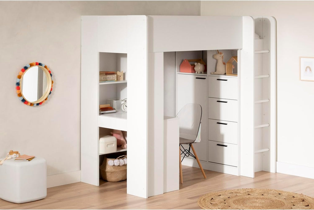 Twin Murphy Bed with Desk, Pure White, Wood S192
