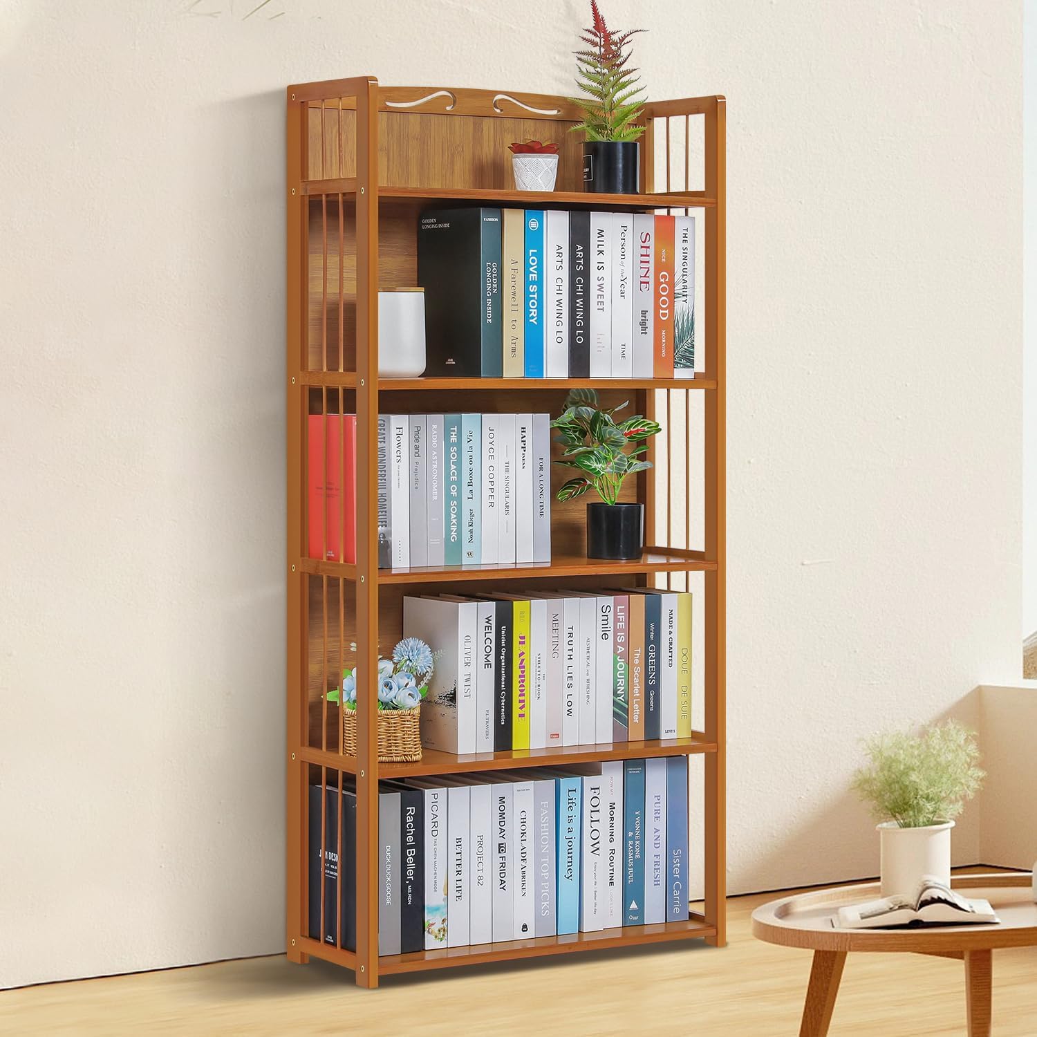 6-Tier Bamboo Bookshelf Freestanding Tall Narrow Bookcase V309378