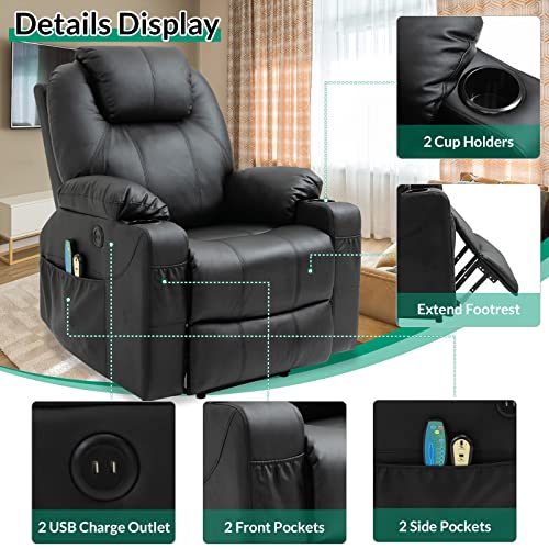 Power Lift Chair Electric Recliner for Elderly with Heated Vibration Massage, Cup Holders and USB Ports H838