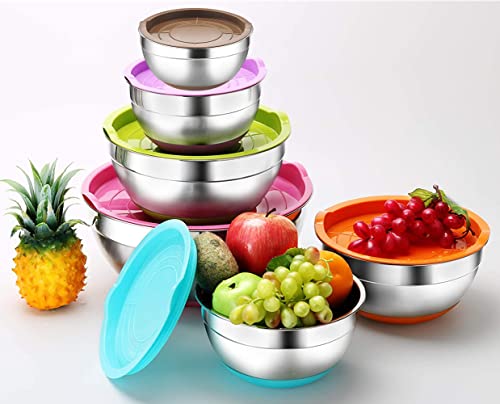 Stainless Steel Mixing Bowls with Airtight Lids, 6 Piece Colorful Nesting Set J126808