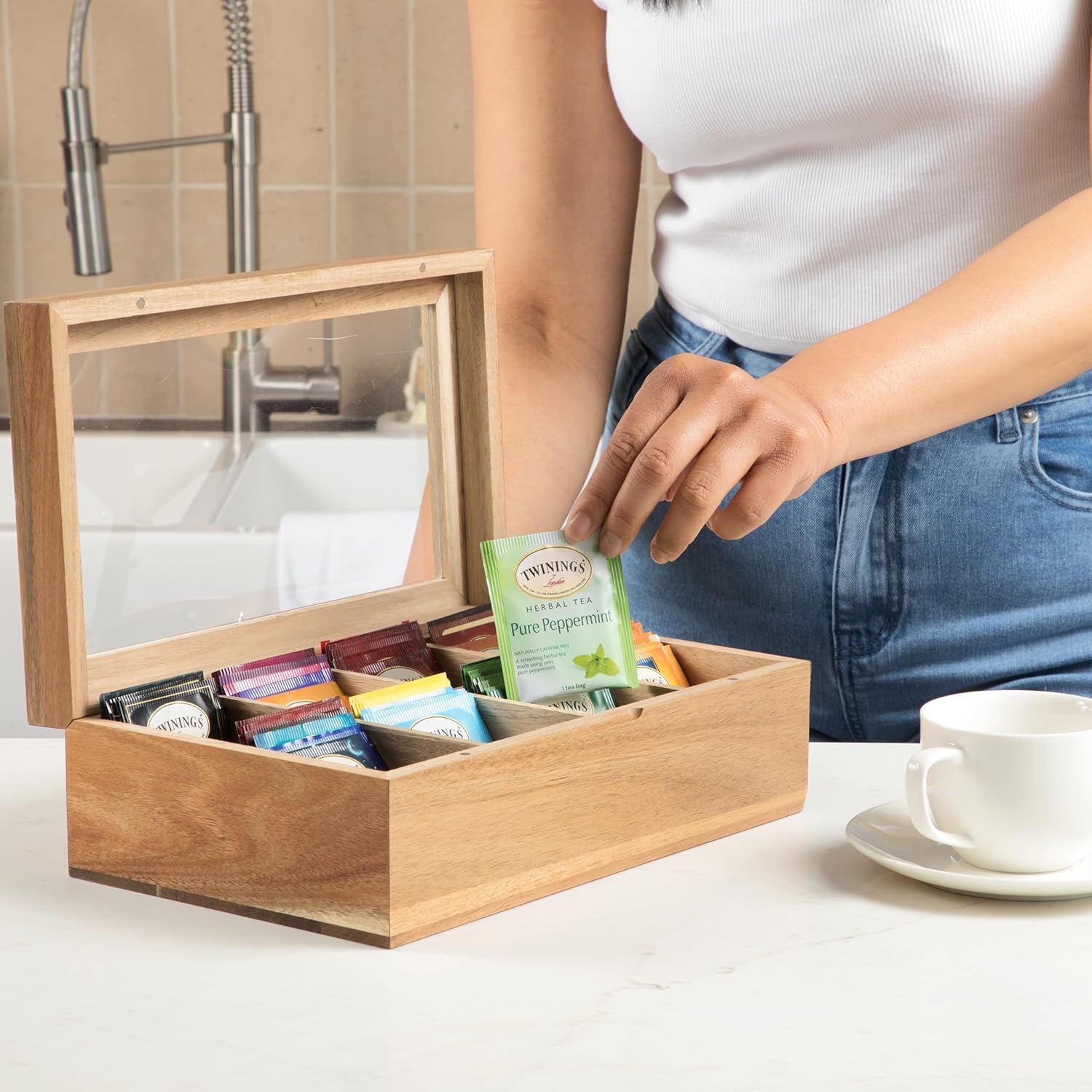 Tea Bag Storage Box with Clear Lid, 8 Compartments Y705