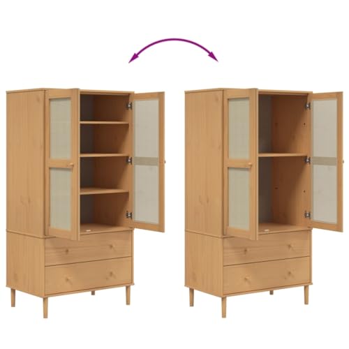 Rattan Look Solid Pine Wood Wardrobe with Ample Storage E52143