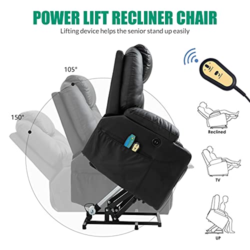 Power Lift Chair Electric Recliner for Elderly with Heated Vibration Massage, Cup Holders and USB Ports H838