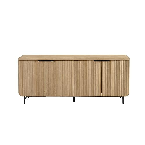 Scandinavian Grooved 4-Door Sideboard, 69 Inch, Black F832745