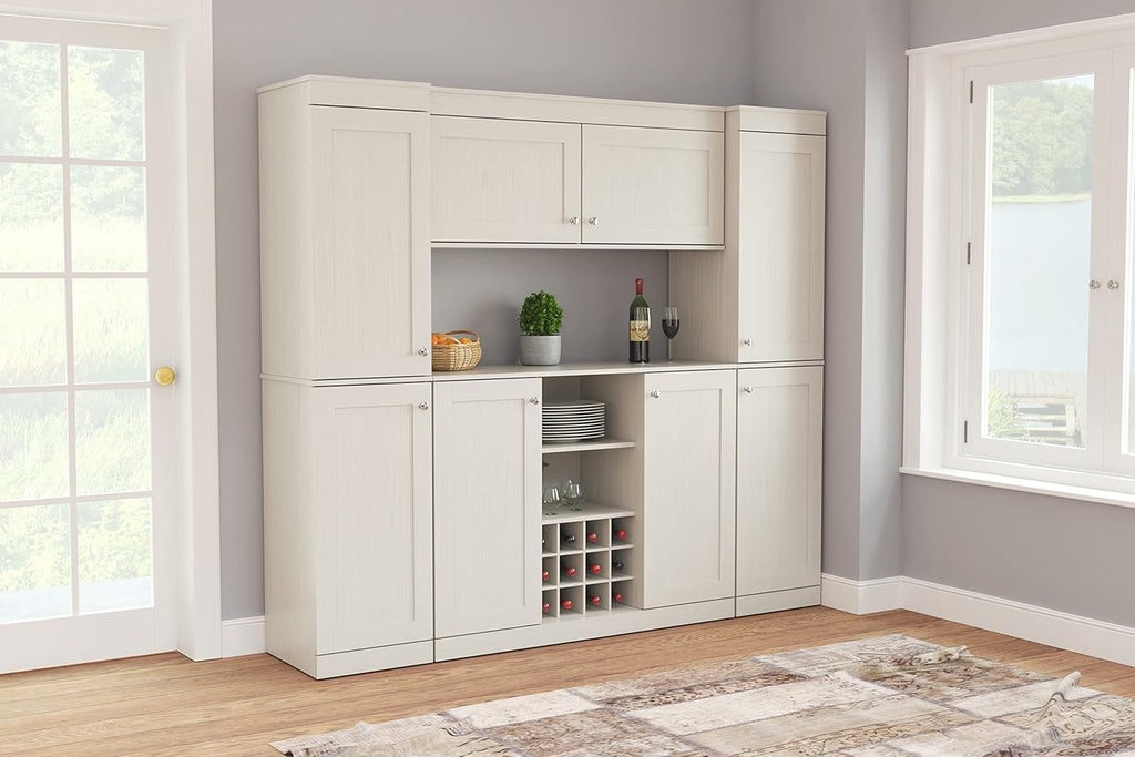 Shaker Style 4-Piece Buffet Storage System with 2 Tall Cabinets, Washed Oak R39755