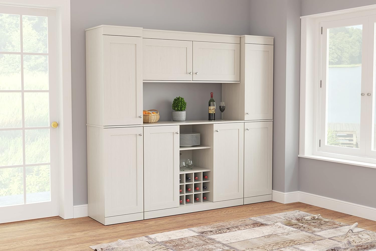 Shaker Style 4-Piece Buffet Storage System with 2 Tall Cabinets, Washed Oak R39755