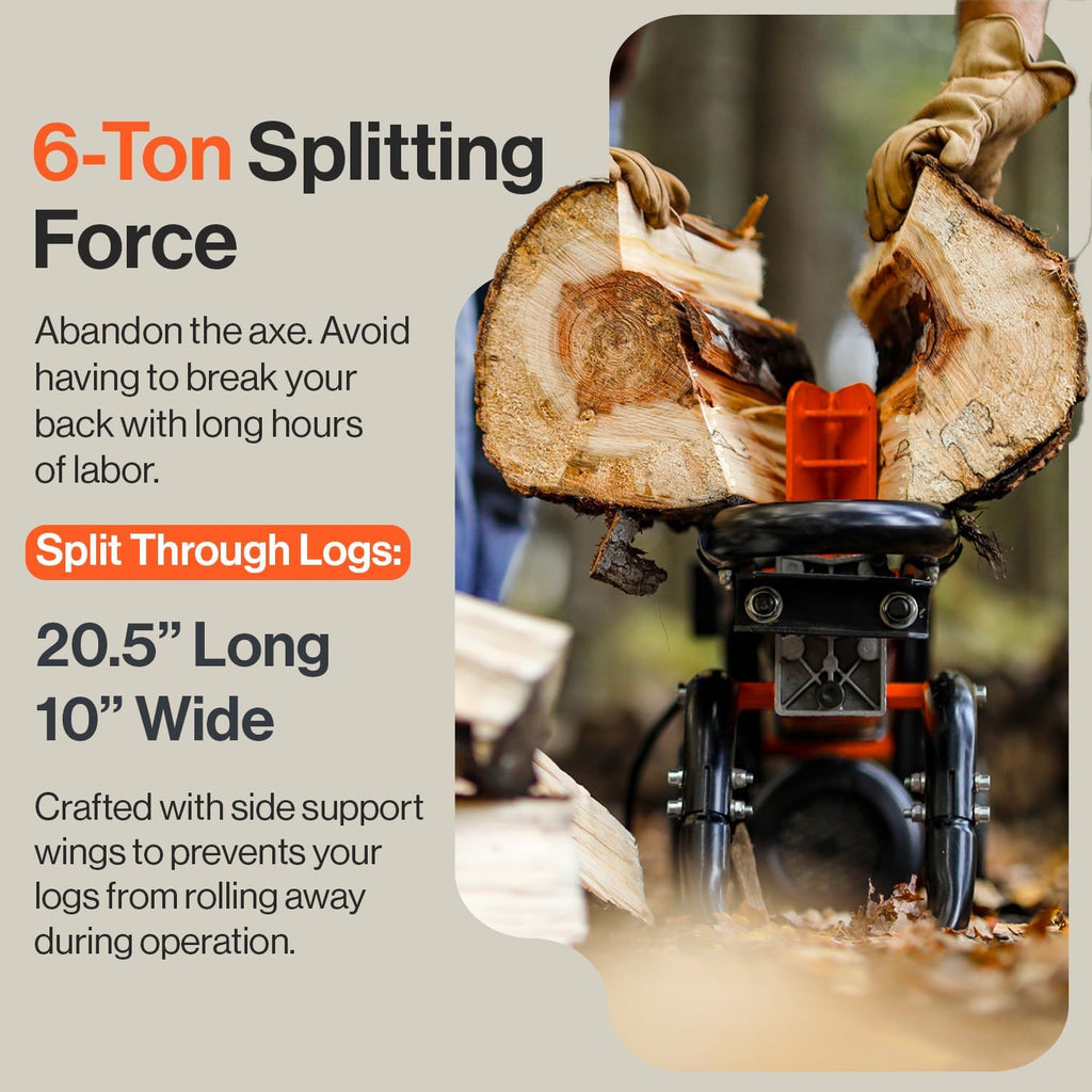 Electric Log Splitter 6 Ton Portable with Steel Wedge F595