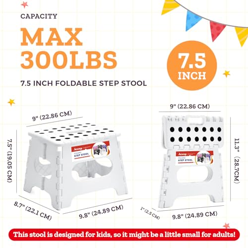 Folding Step Stool 7.5 Inch Height with Handle, 300 lb Capacity Plastic, White B31632