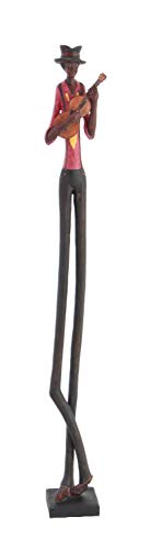 Polystone Musician Decorative Sculpture Tall Long Legged Jazz Band Home Decor Statues with Black Base Stand, Set of 4 Accent Figurines B370