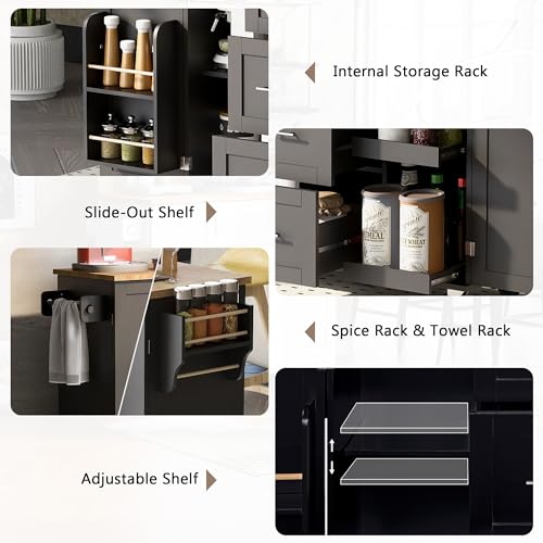 Kitchen Island Cart with Storage, 3 Drawers, Wheels, Wood Top S104593