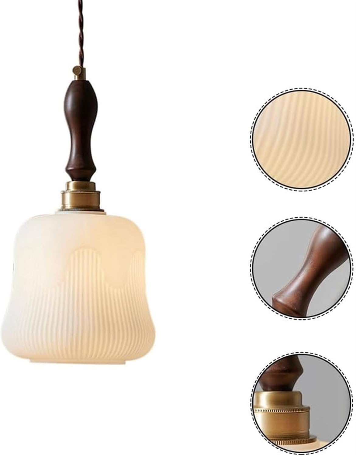 Hanging Light Fixture with Glass Shade, Brass Body, Adjustable Rope M912
