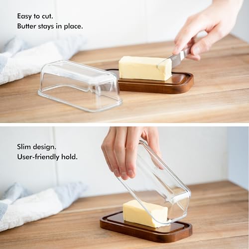 Glass butter dish with airtight lid for countertop and fridge J15690
