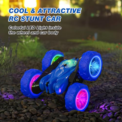 Remote Control Car with LED Lights, 360° Rotating Stunt Toy for Kids Q927552