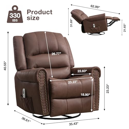 Leather Swivel Rocker Recliner Chair with Massage and Heating A410044