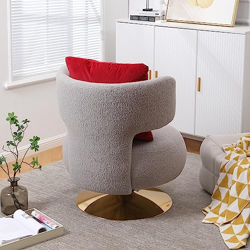 Upholstered Swivel Barrel Chair with Pillow J49225
