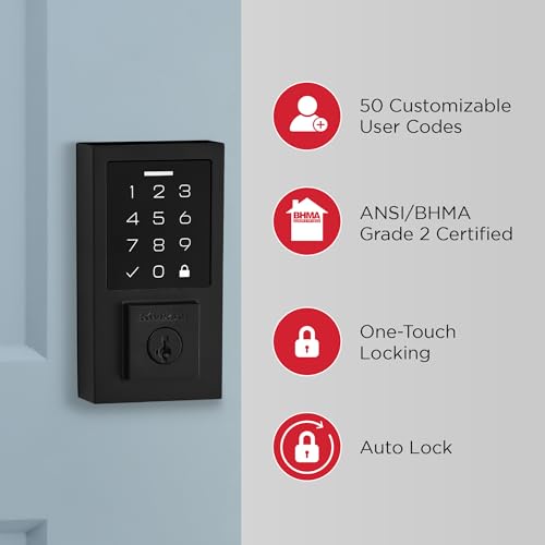 Keyless Electronic Touchpad Deadbolt with Auto Lock, Matte Black G390