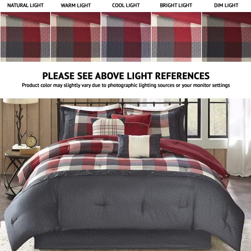 Red Plaid Herringbone Comforter Set King 7 Piece F10742