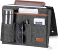 Bedside Caddy, Felt Bed Storage Organizer Hanging Bag Holder with 5 Pockets for Magazine Book Phone Tablet iPad Cables Remote & Water Bottle Holder Home Dorm Bed Sofa-Deep Gray