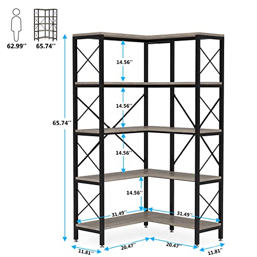 5-Shelf Corner Bookshelf, Modern Bookcase, Tall Storage Display Rack Z981