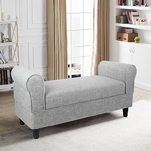 Button Tufted Storage Bench with Arms for Bedroom Entryway S34327