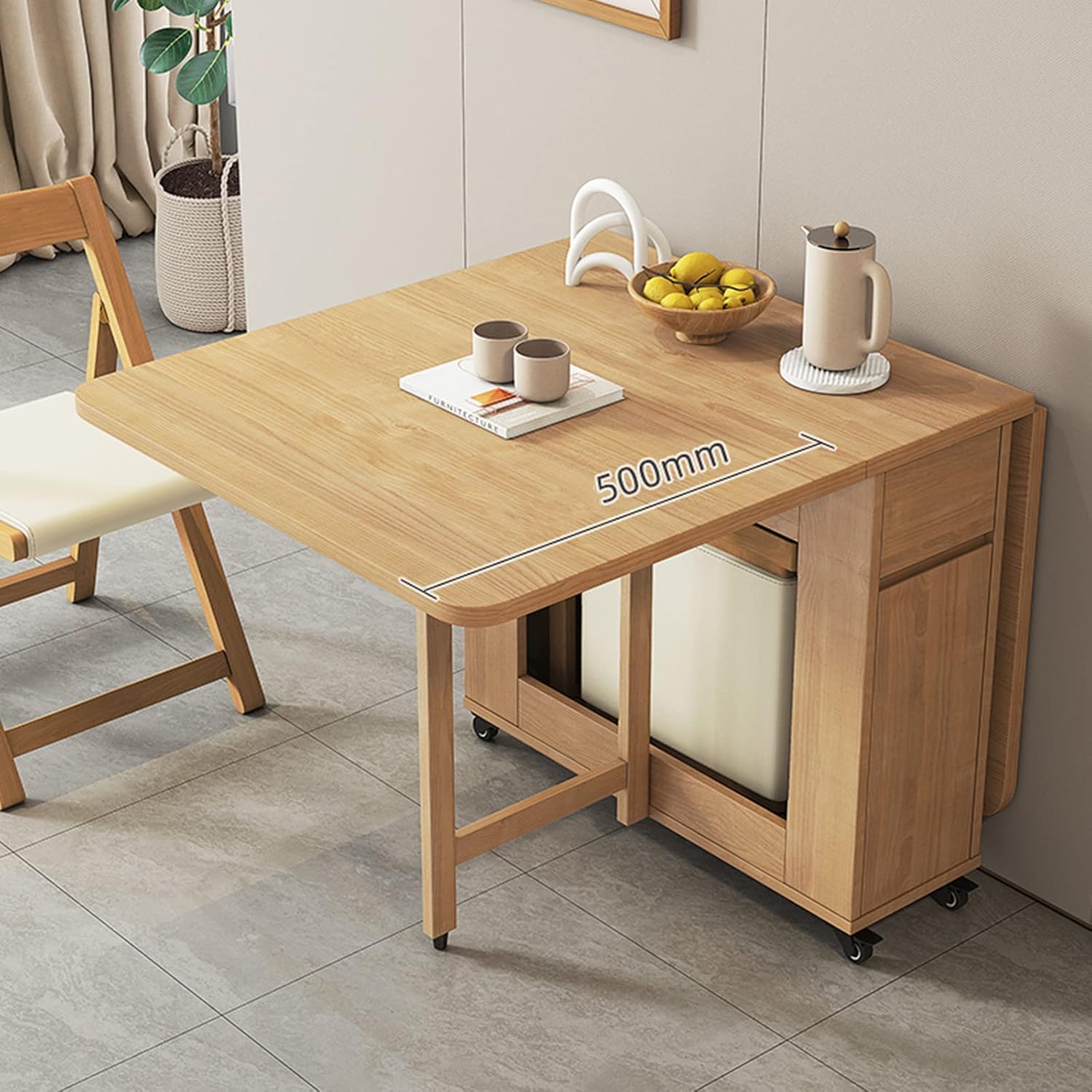 Extendable Solid Wood Drop Leaf Dining Table with Storage Drawer F2202